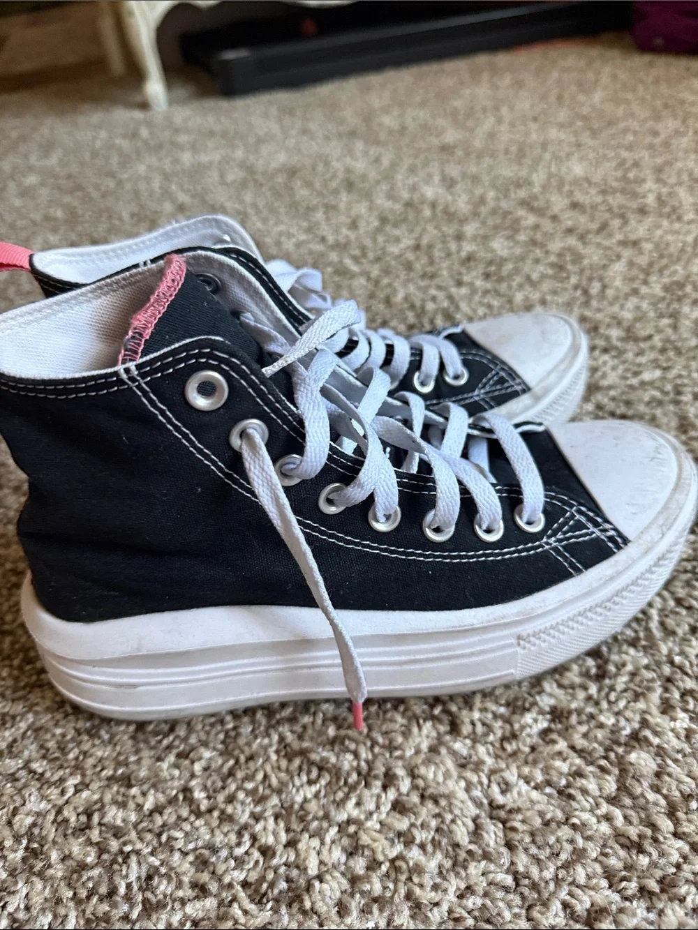 Converse Black Canvas High-Top Sneakers with Coral Accents